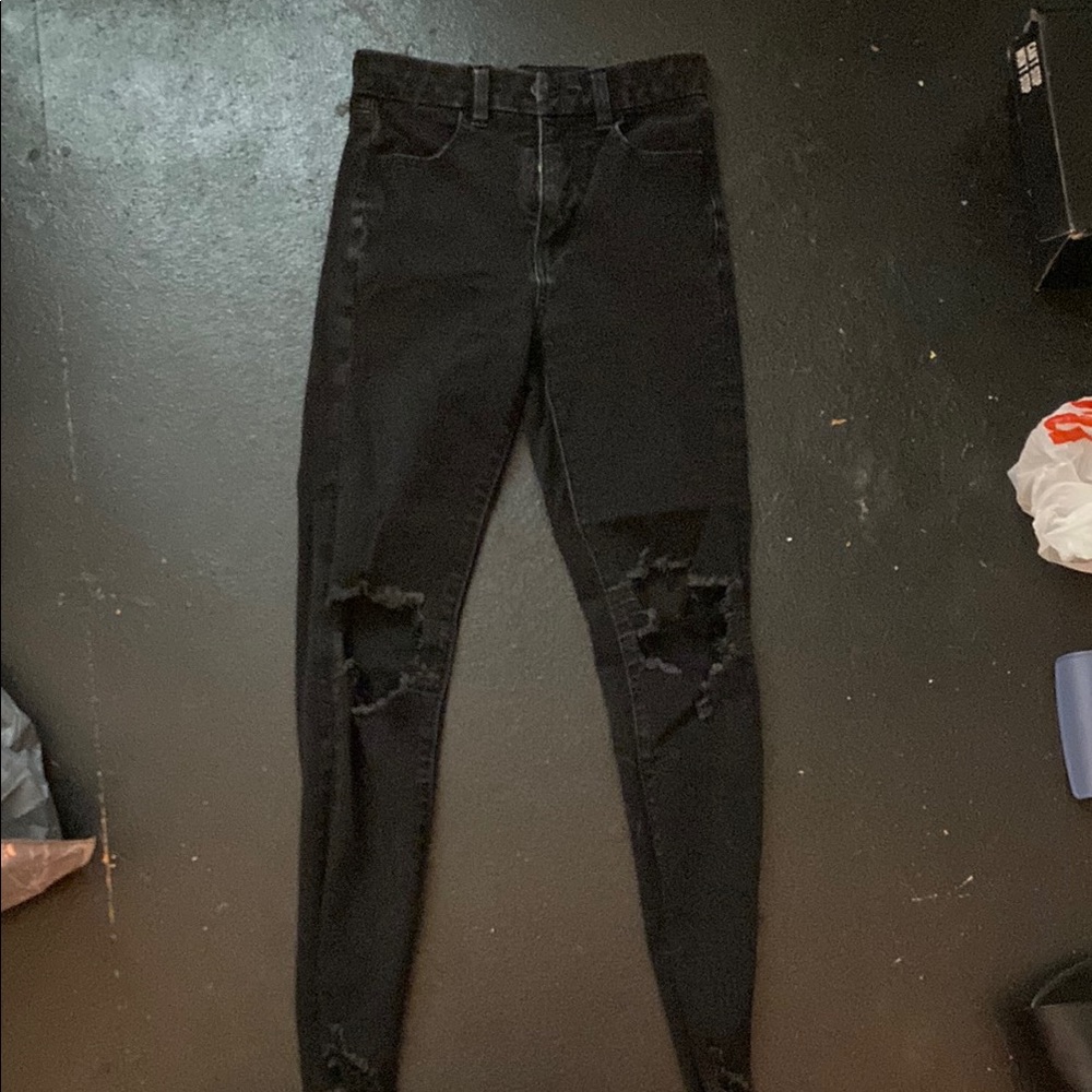 American Eagle Outfitters Black Skinny Distressed Jeans